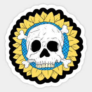 ukrainian sun flower with a skull. Sticker